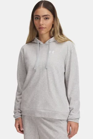 Under Armour Sudadera con capucha Rival Terry para mujer Mod Light Heather / Blanco L