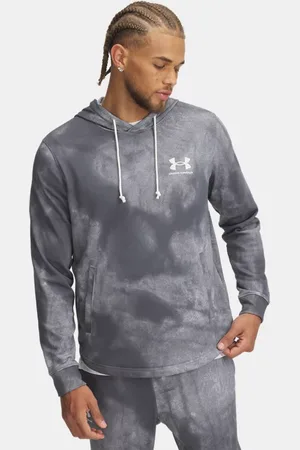 Under Armour Sudadera con capucha estampada Rival Terry para hombre Castlerock / Onyx Blanco L