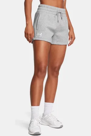 Under Armour Pantalón corto tipo bóxer Icon Fleece para mujer Mod Light Heather / Blanco L