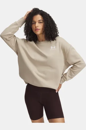 Under Armour Sudadera oversize Icon Fleece para mujer City Khaki / Blanco L