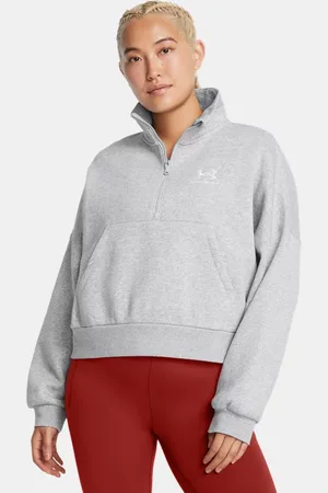 Under Armour Parte de arriba oversize con media cremallera Icon Fleece para mujer Mod Light Heather / Blanco L