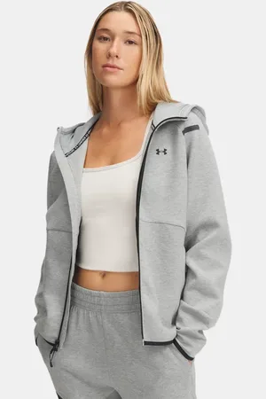 Under Armour Parte de arriba con cremallera completa Unstoppable Fleece para mujer Silica / Negro L
