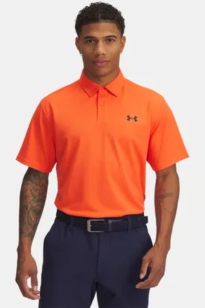 Under Armour Polo de piqué Tee To Green para hombre Fire / Negro L