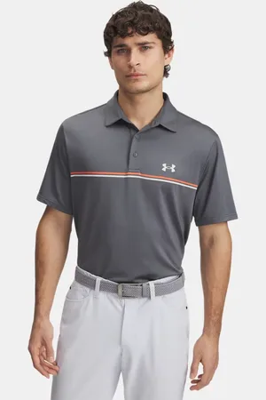 Under Armour Polo Playoff 3.0 Stripe para hombre Castlerock / Fire / Summit Blanco L