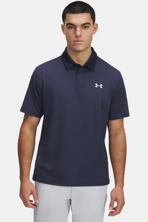Under Armour Polo estampado Tee To Green para hombre Midnight Marino / Halo Gris L