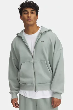 Under Armour Sudadera con cremallera completa Icon Heavyweight Fleece Wash para hombre Silica / Blanco L