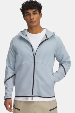 Under Armour Sudadera con cremallera completa Unstoppable Fleece Grid para hombre Harbor / Negro 3XL