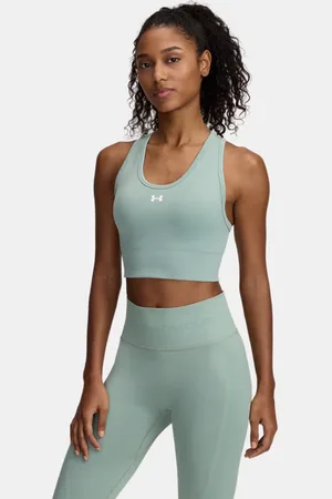 Under Armour Sujetador deportivo de sujeción media Vanish Seamless para mujer Silica / Blanco L