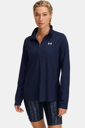 Under Armour Parte de arriba acanalada con media cremallera Tech™ para mujer Midnight Marino / Blanco L