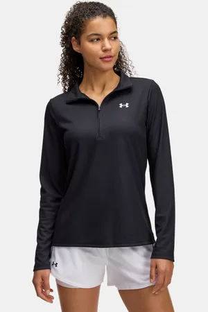 Under Armour Parte de arriba acanalada con media cremallera Tech™ para mujer / Blanco L