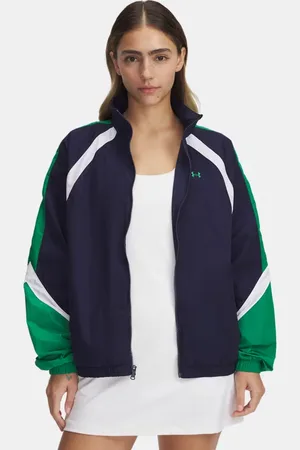 Under Armour Chaqueta deportiva Icon Crinkle para mujer Midnight Marino / Team Kelly Verde / Team Kelly Verde L