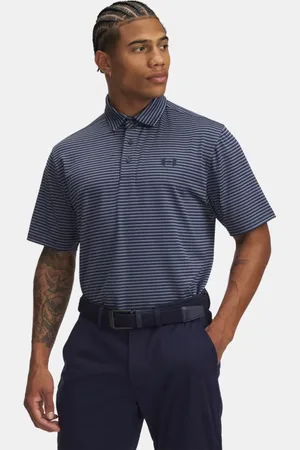 Under Armour Polo Playoff 3.0 Stripe para hombre Midnight Marino / Downpour Gris / Midnight Marino L