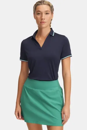 Under Armour Polo de manga corta Drive Rib para mujer Midnight Marino / Team Kelly Verde / Downpour Gris L