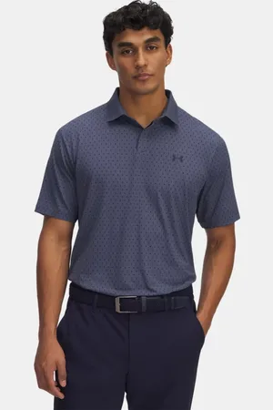 Under Armour Polo con estampado Drive Chill para hombre Downpour / Blanco / Midnight Marino Azul L
