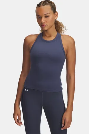 Under Armour Camiseta de tirantes y cuello alto redondo Motion para mujer Downpour / Blanco L
