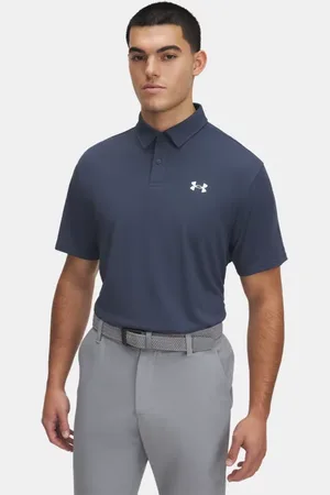 Under Armour Polo de piqué Tee To Green para hombre Downpour / Blanco L