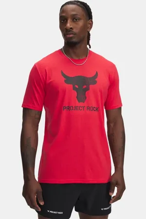 Under Armour Camiseta de manga corta estampada Project Rock Payoff para hombre Lava / Negro L