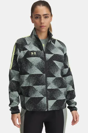 Under Armour Chaqueta Challenger Pro Printed Track para mujer Silica / Negro / Sonic Amarillo L