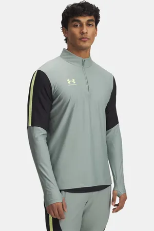 Under Armour Sudadera con cremallera de ¼ Challenger Pro para hombre Silica / Negro / Sonic Amarillo L