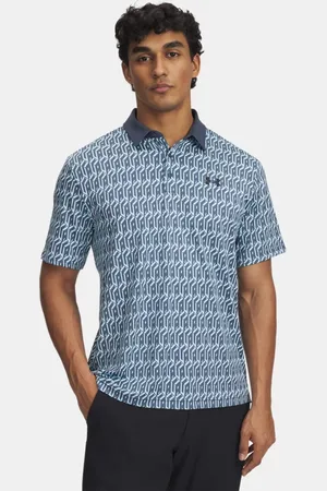 Under Armour Polo con estampado Playoff 3.0 para hombre Stream / Downpour Gris / Negro L