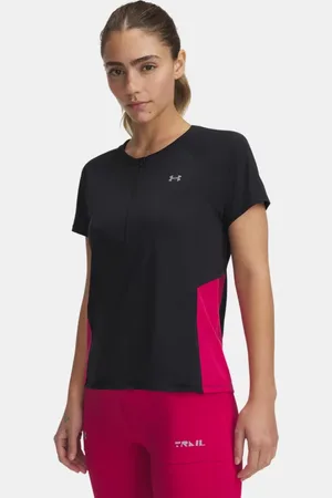 Under Armour Camiseta de manga corta con cremallera Trail Run para mujer / Shaded Fuchsia / Reflectante L