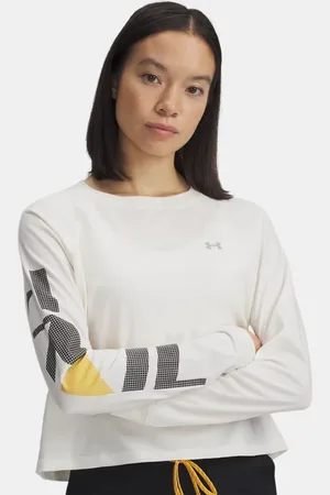 Under Armour Parte superior de manga larga estampada Trail Run para mujer Piedra / Negro / Reflectante L