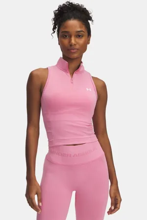 Under Armour Parte superior con cremallera de efecto lavado sin costuras ni mangas Vanish para mujer Shaded Fuchsia / Blanco L