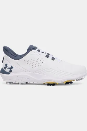 Under Armour Zapatillas de golf Drive Pro Wide para hombre / Metalico Oro / Downpour Gris 44