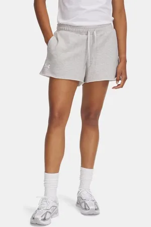Under Armour Pantalón corto Rival Terry para mujer Mod Light Heather / Blanco L