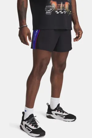 Under Armour Pantalón corto Project Rock Woven Colorblock para hombre / Royal / Blanco L