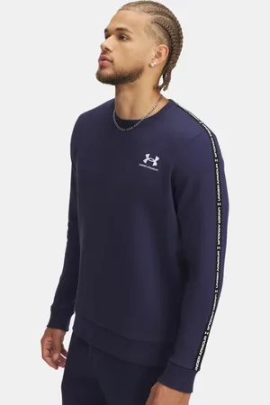 Under Armour Sudadera con cuello redondo Icon Fleece Taping para hombre Midnight Marino / Blanco 3XL