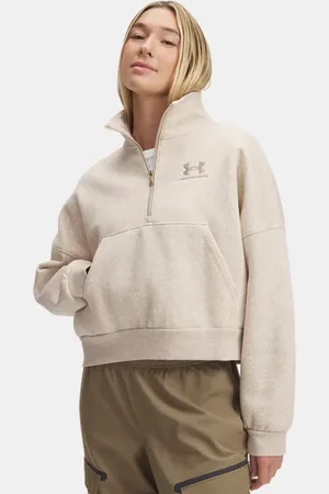 Under Armour Parte de arriba oversize con media cremallera Icon Fleece para mujer City Khaki / City Khaki L