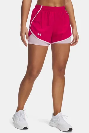 Under Armour Pantalón corto 2 en 1 Fly-By para mujer Shaded Fuchsia / Prime / Reflectante L
