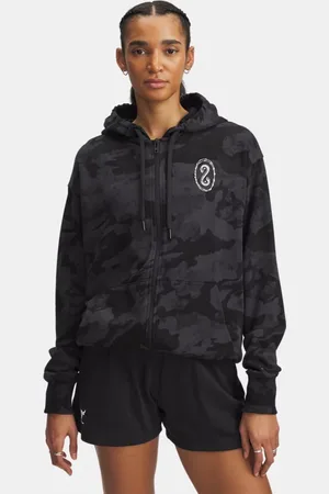 Under Armour Sudadera con cremallera completa Project Rock Terry para mujer / Blanco Clay L