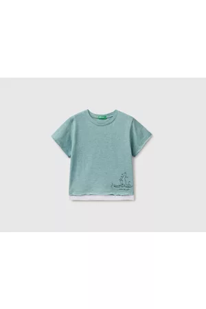 Benetton Camisetas y Tops - Camiseta De Algodón Jaspeado