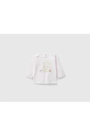 Camiseta de cuello alto blanca con gatos para bebé niña Okaïdi & Obaïbi