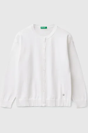 Benetton Chaqueta De Punto De Algodón Puro Con Cuello Redondo