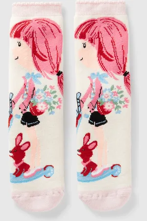 Benetton Calcetines Blancos Antideslizantes Con Incrustación De Muñecos.