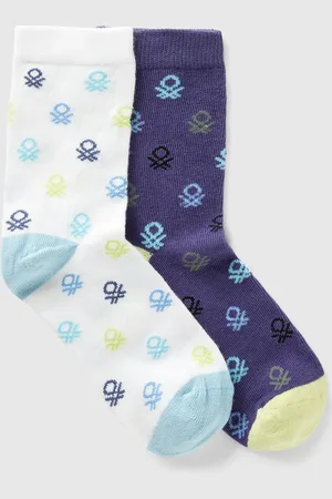 Benetton Dos Pares De Calcetines Con Logos Azules Y Blancos.