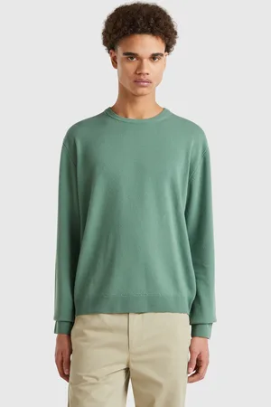 Benetton Jersey Verde Bosque De Pura Lana Merina