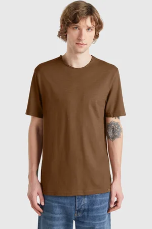 Benetton Camiseta Marrón De Algodón Flameado