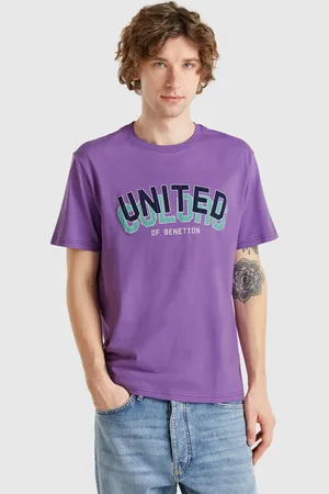 Benetton Camiseta Morada De Algodón Con Logo Negro