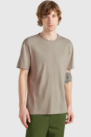 Benetton Camiseta Verde Salvia De Algodón Flameado
