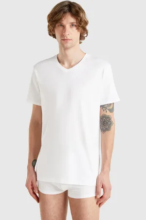 Benetton Camiseta Con Cuello De Pico En Algodón De Fibra Larga