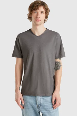 Benetton Camiseta 100% Algodón Con Cuello En Pico