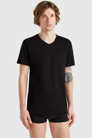 Benetton Camiseta Con Cuello De Pico En Algodón De Fibra Larga