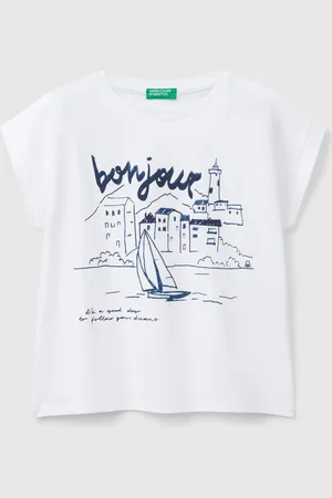 Benetton Camiseta Boxy Fit Con Estampado Y Purpurina