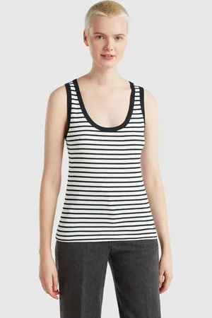 Benetton Camiseta De Tirantes 100% Algodón A Rayas