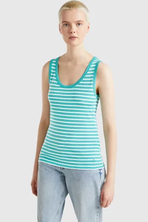 Benetton Camiseta De Tirantes 100% Algodón A Rayas
