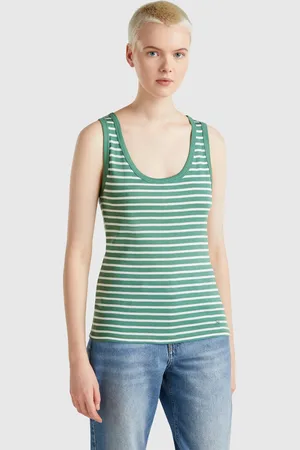 Benetton Camiseta De Tirantes 100% Algodón A Rayas